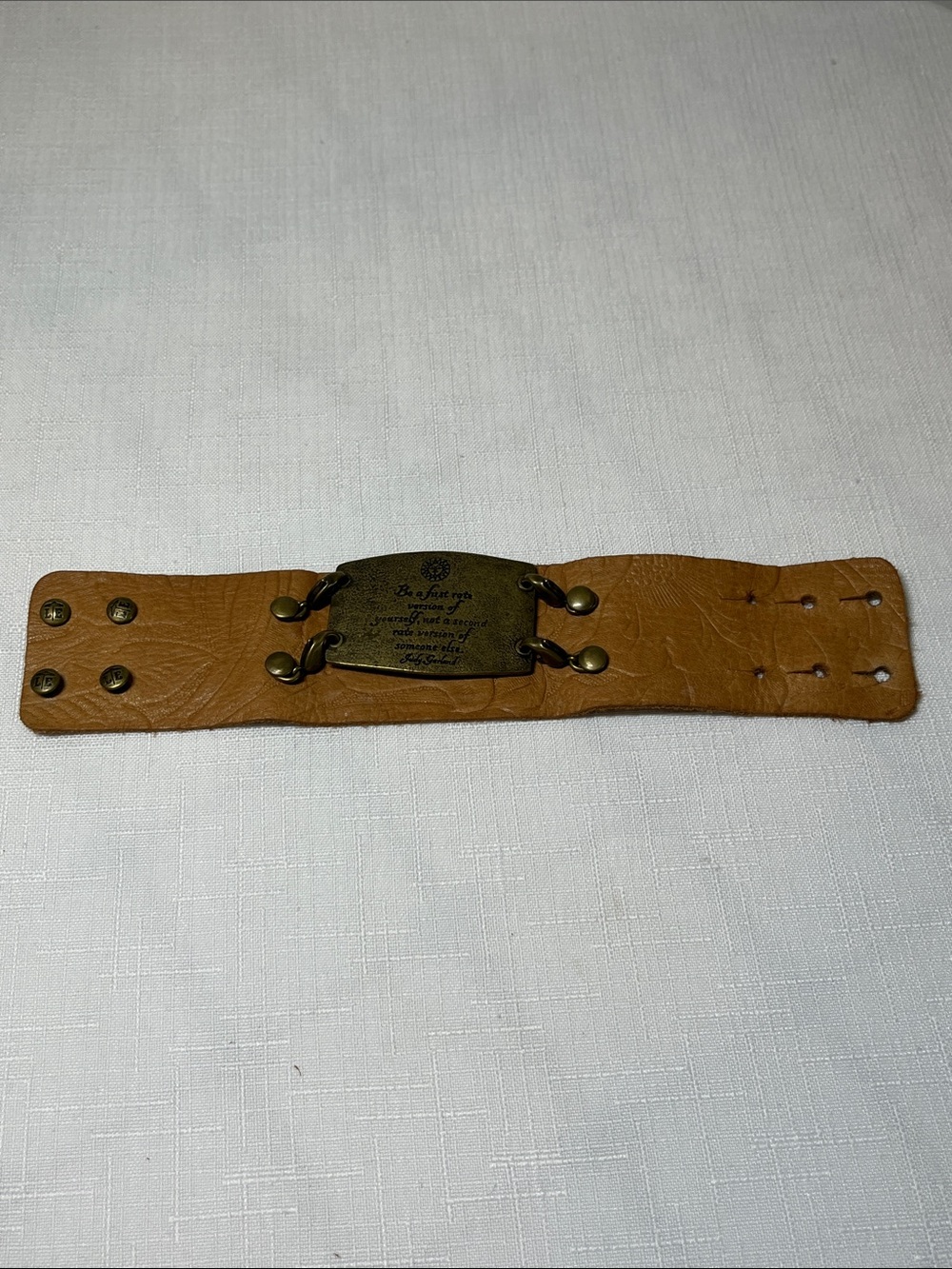 Tan Leather Cuff Bracelet
Antique Brass Plate
Be a first version of of yourself
